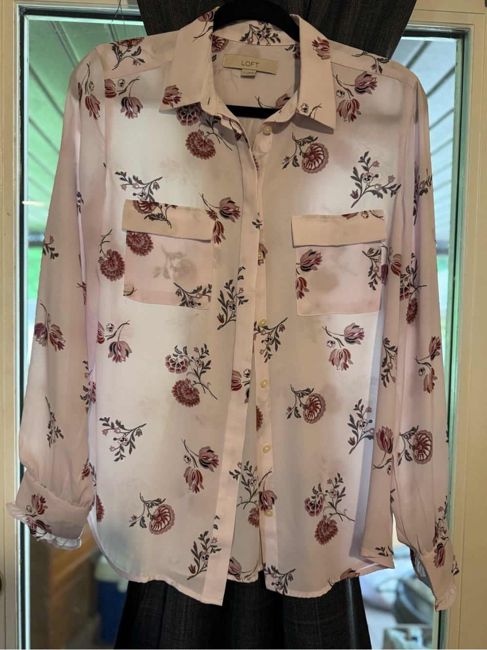 LOFT Light Pink Floral Collared Blouse